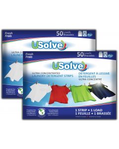 USolve™ Laundry Detergent Strips - Fresh Scent  - 2 x 50 Loads - In Plastic-Free Packaging - (2-PACK  Total 100 Loads)